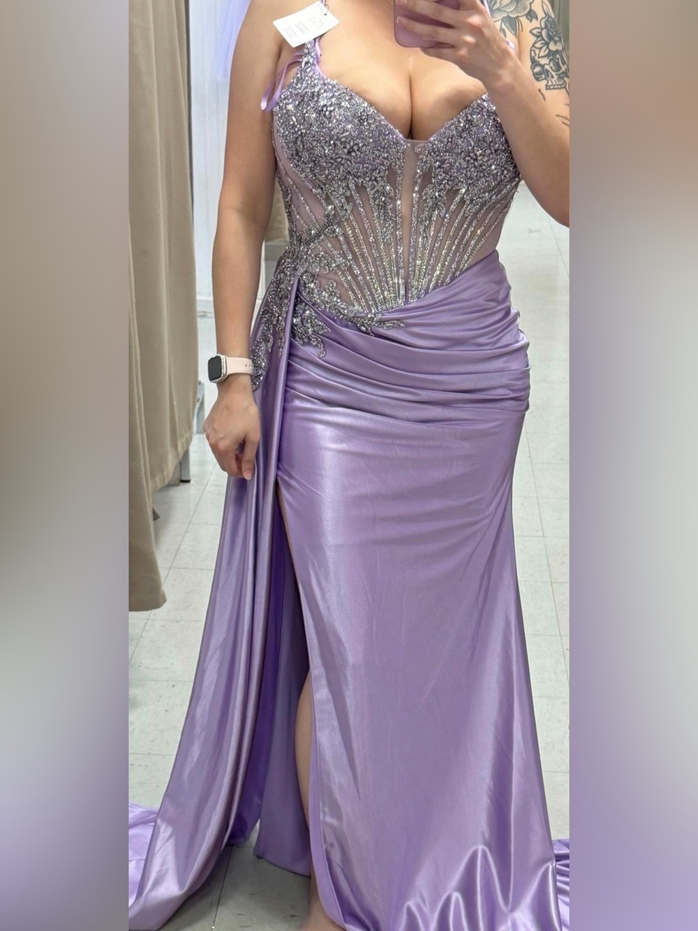Lavender Embellished Corset Evening Gown - Women Dresses